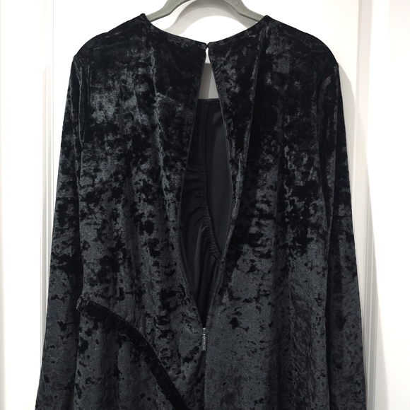 MICHAEL Michael Kors Crushed Black Velvet Bodycon Long Sleeve Dress, Ruffles, XL - Picture 5 of 15